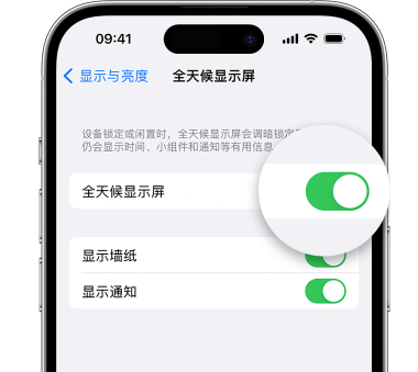 潮南苹果15预约维修分享iPhone15如何设置全天候显示屏幕可见 